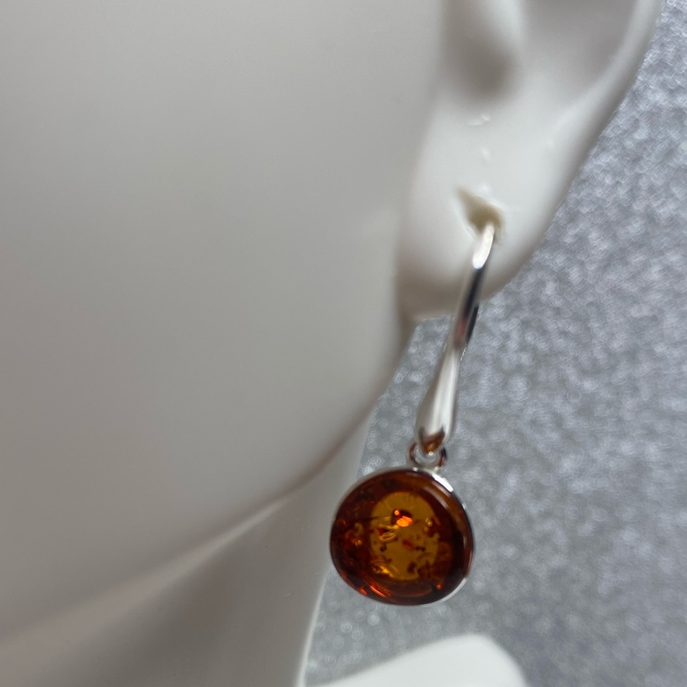 Round Amber Lever Earrings